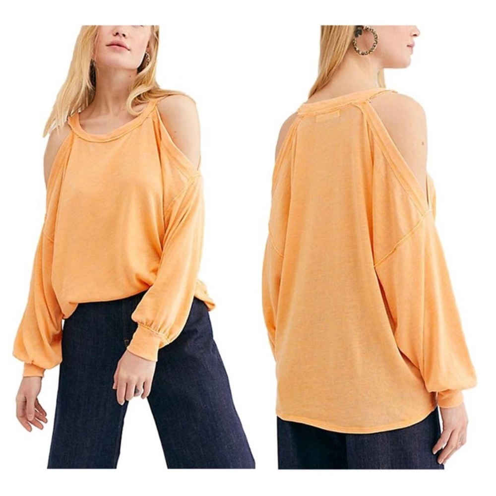 We The‎ Free Cold Shoulder Orange Long Sleeve Top Women's sz. L Chill Our Casual